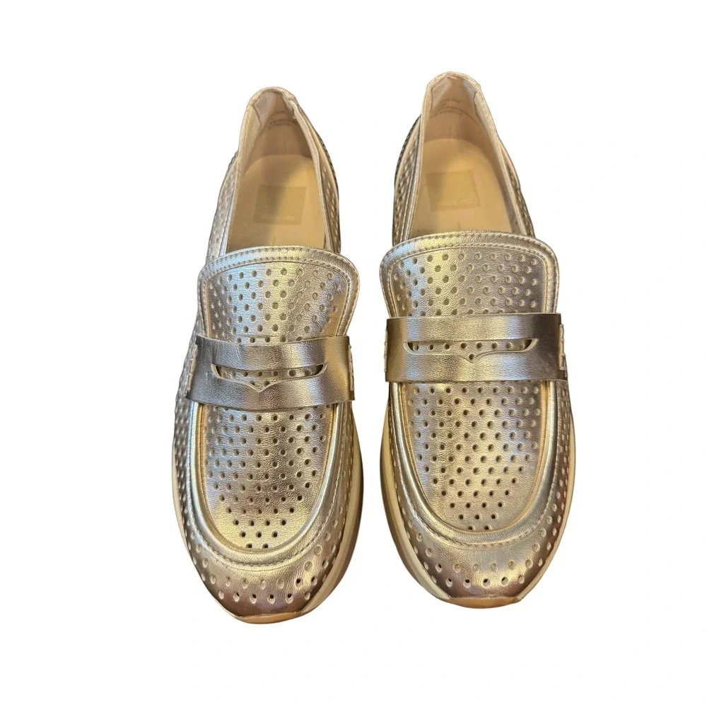 Dolce Vita Janine Perf Loafers Womens 9 Gold Metallic Perforated Platform